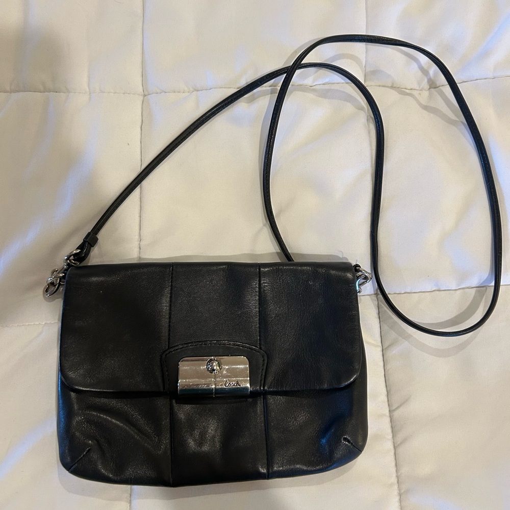 Coach Black Quilted Crossbody Bag with Silver Clasp